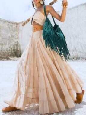 Erika Peña Anthropologie Ecru Cascading Tiered Maxi Skirt Cotton Voile Voluminou